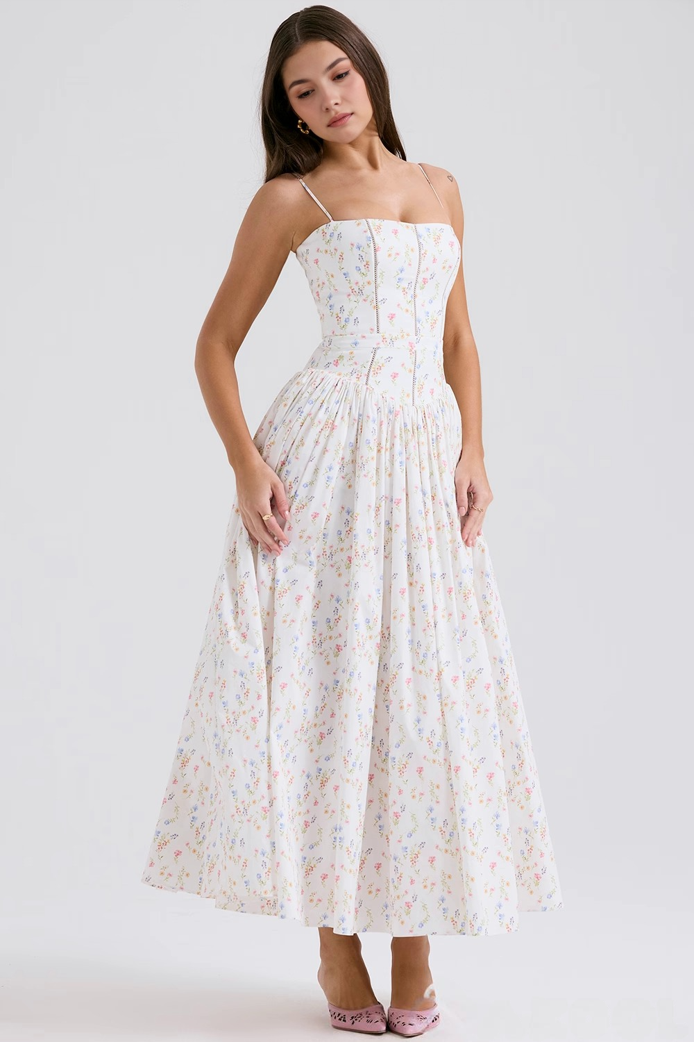 Women's Floral Pleated Maxi Dress