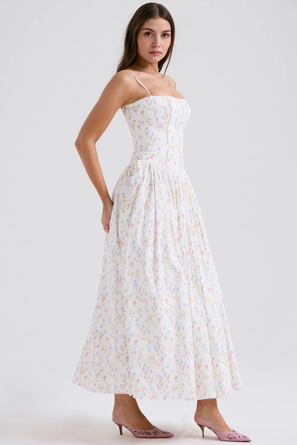 Women's Floral Pleated Maxi Dress