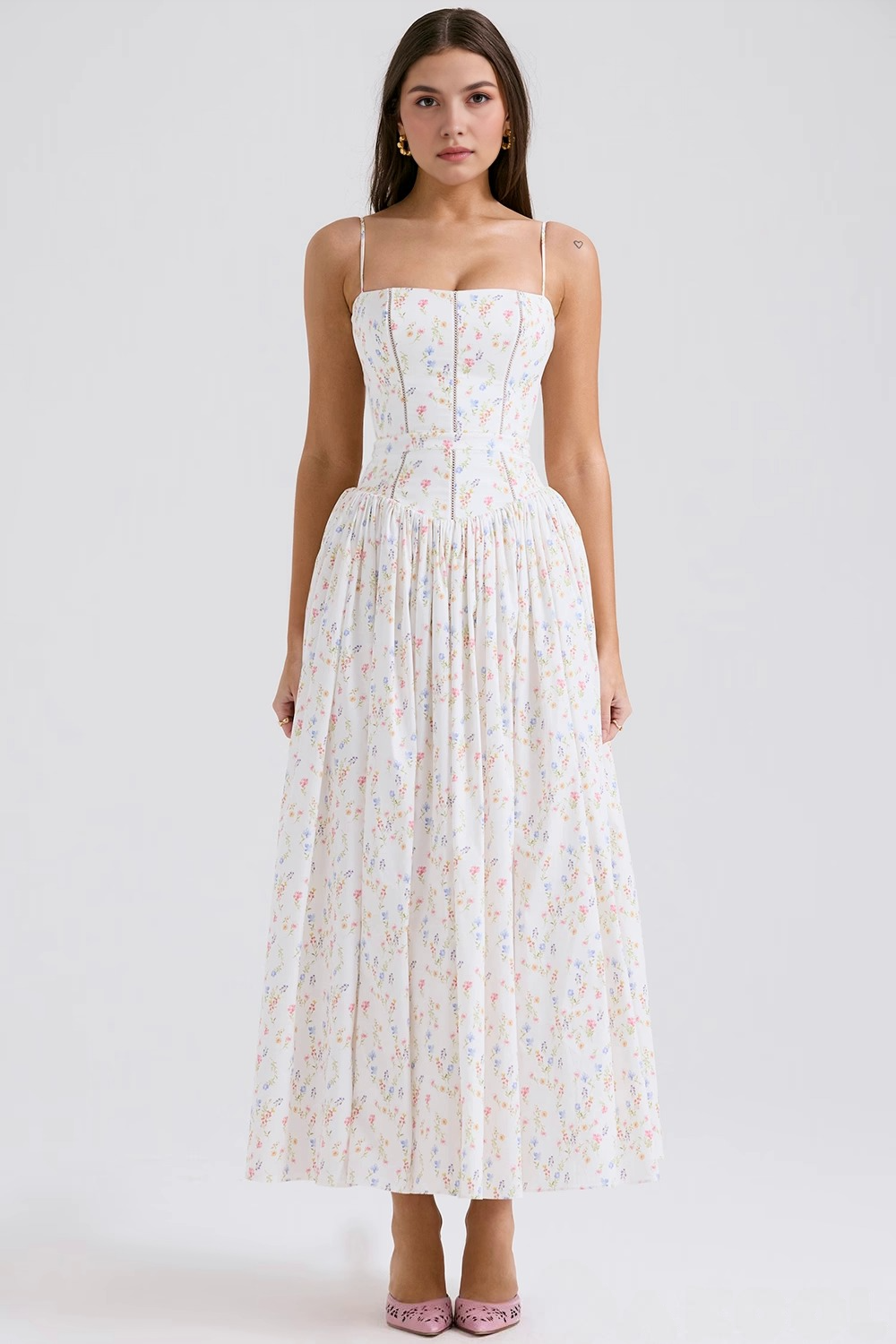Women's Floral Pleated Maxi Dress