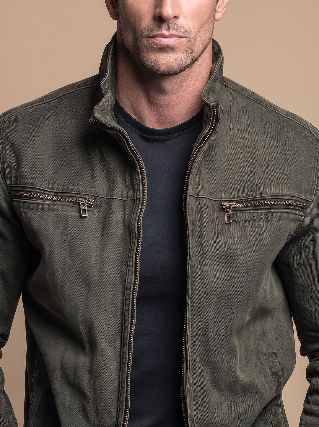 Gethin | Men's Cotton Stand Collar Multi-Pocket Zip-Up Jacket