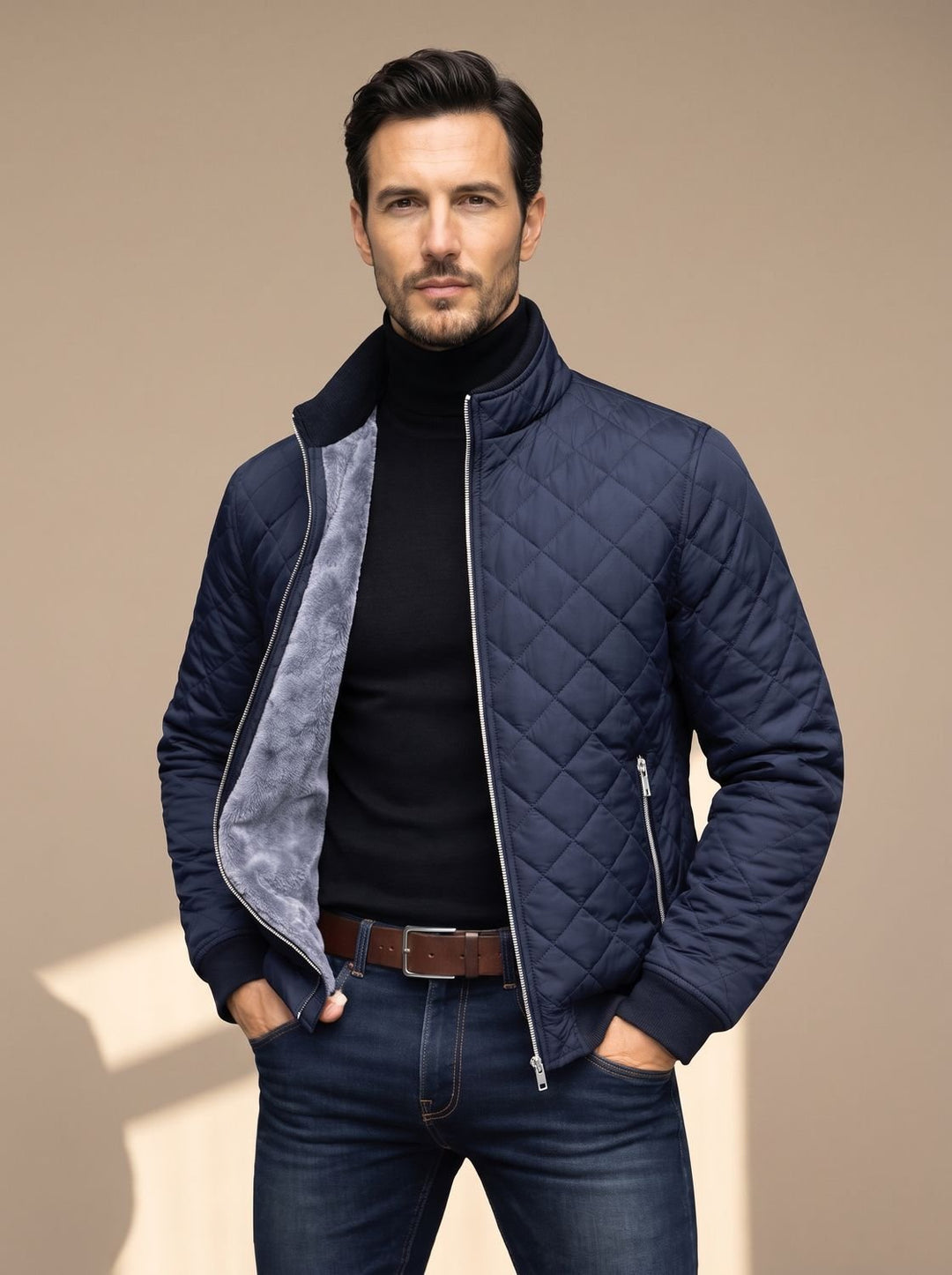 Rhys | Men's Diamond-Quilted Fleece-Lined Zip-Up Winter Jacket