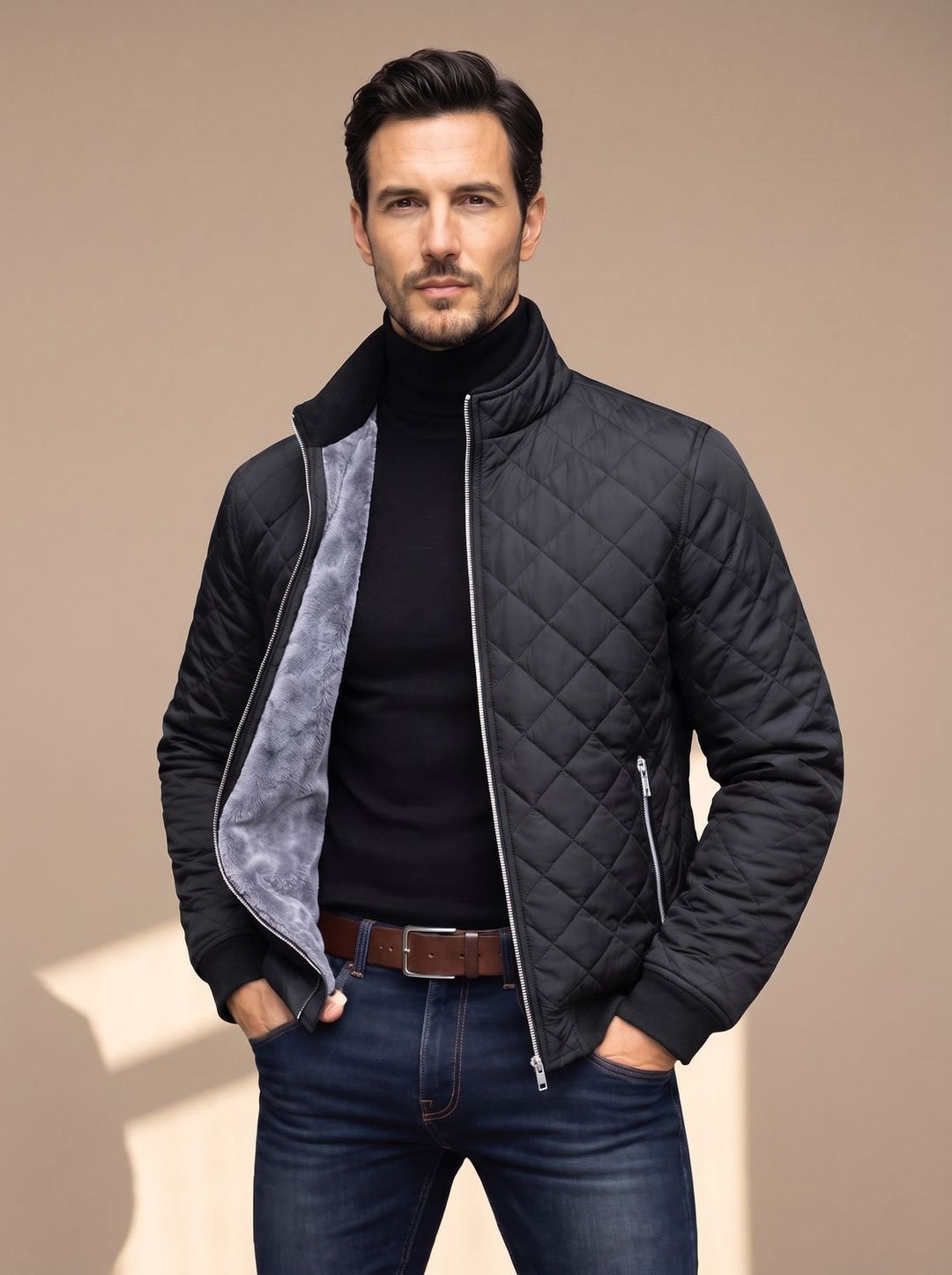 Rhys | Men's Diamond-Quilted Fleece-Lined Zip-Up Winter Jacket