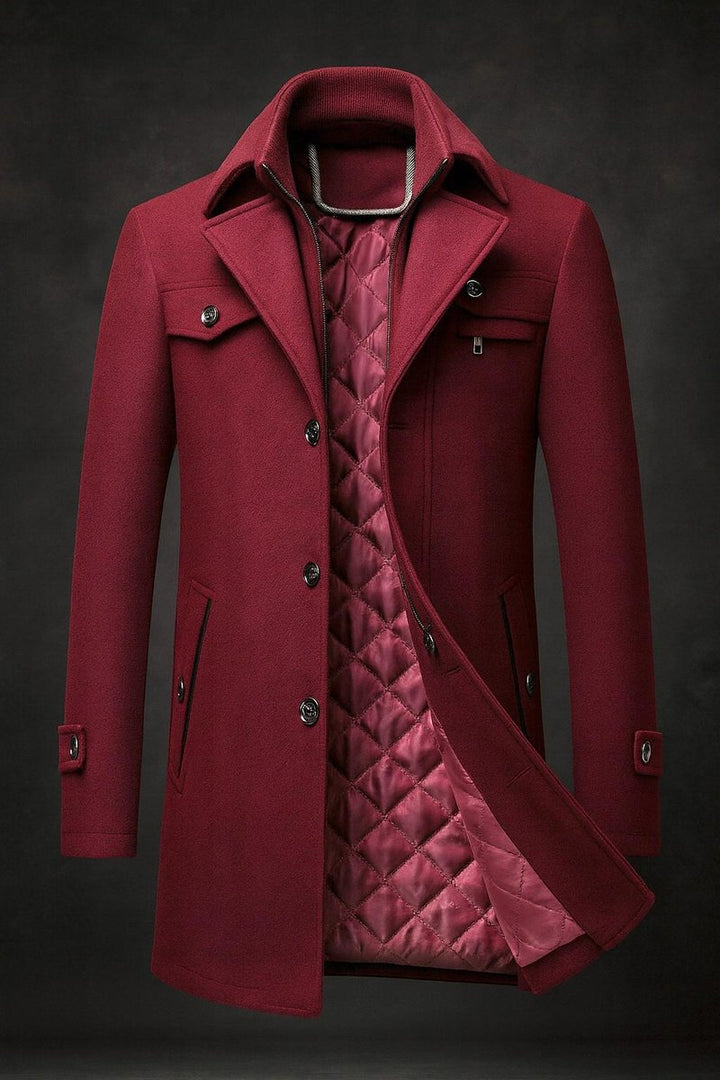 Ivor | Men's Wool Quilted-Lined Double Collar Overcoat