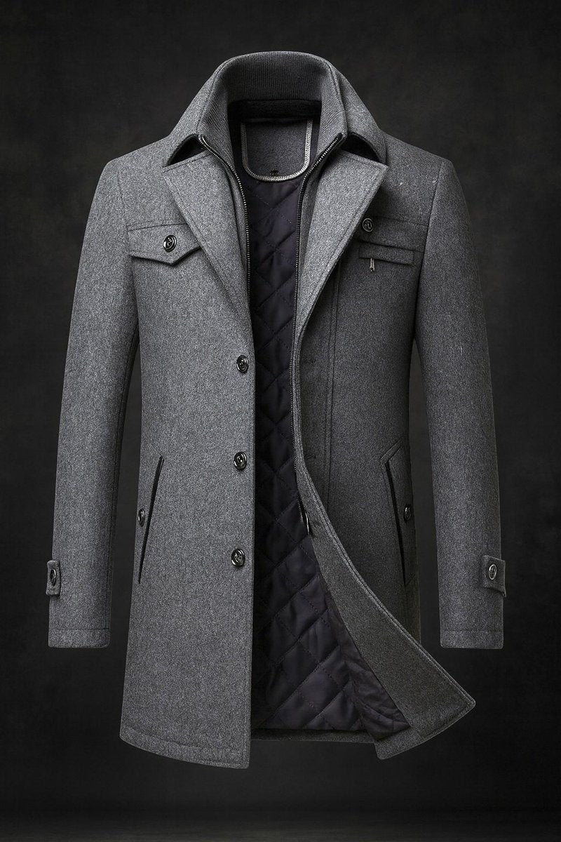 Ivor | Men's Wool Quilted-Lined Double Collar Overcoat