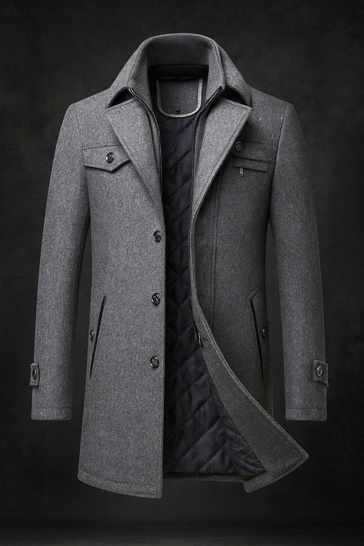Ivor | Men's Wool Quilted-Lined Double Collar Overcoat