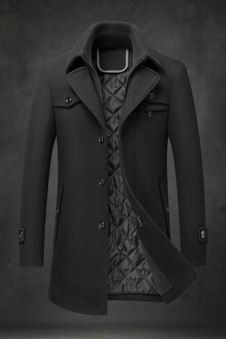 Ivor | Men's Wool Quilted-Lined Double Collar Overcoat