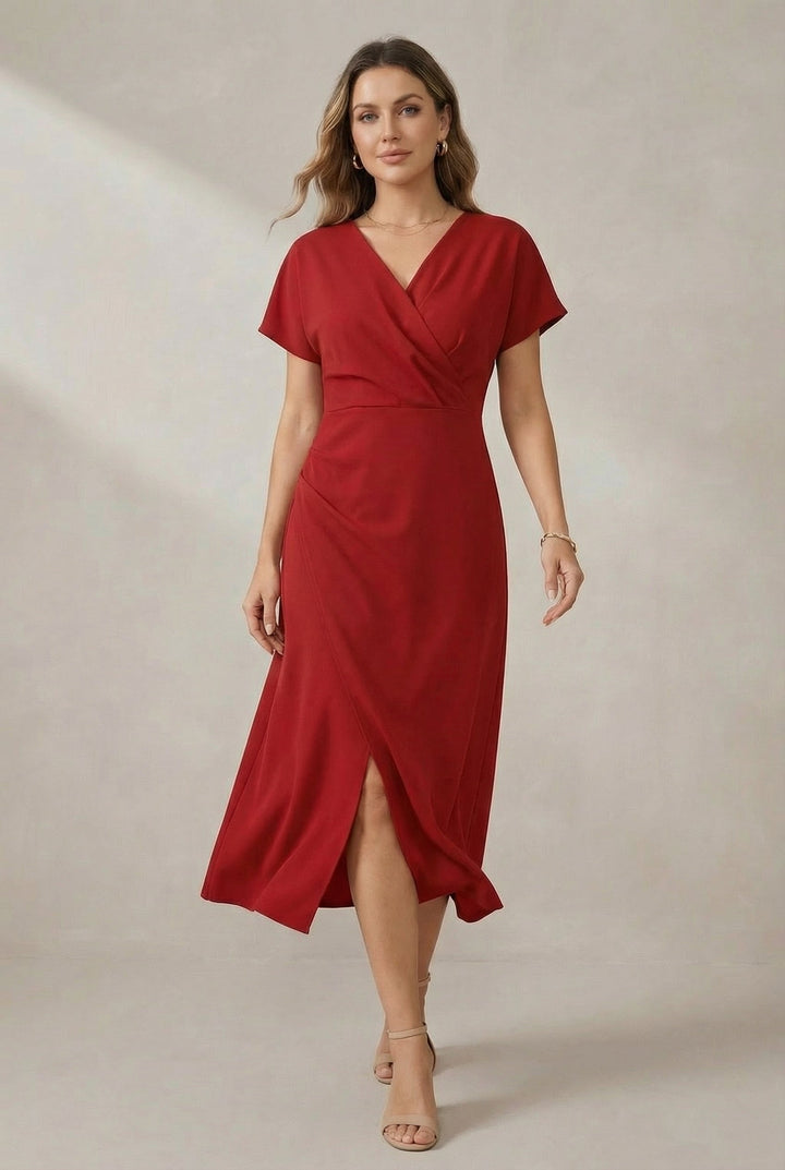 Women's Casual V Neck Midi Dress