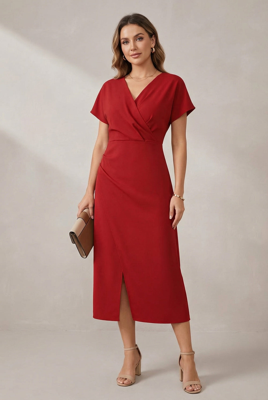Women's Casual V Neck Midi Dress