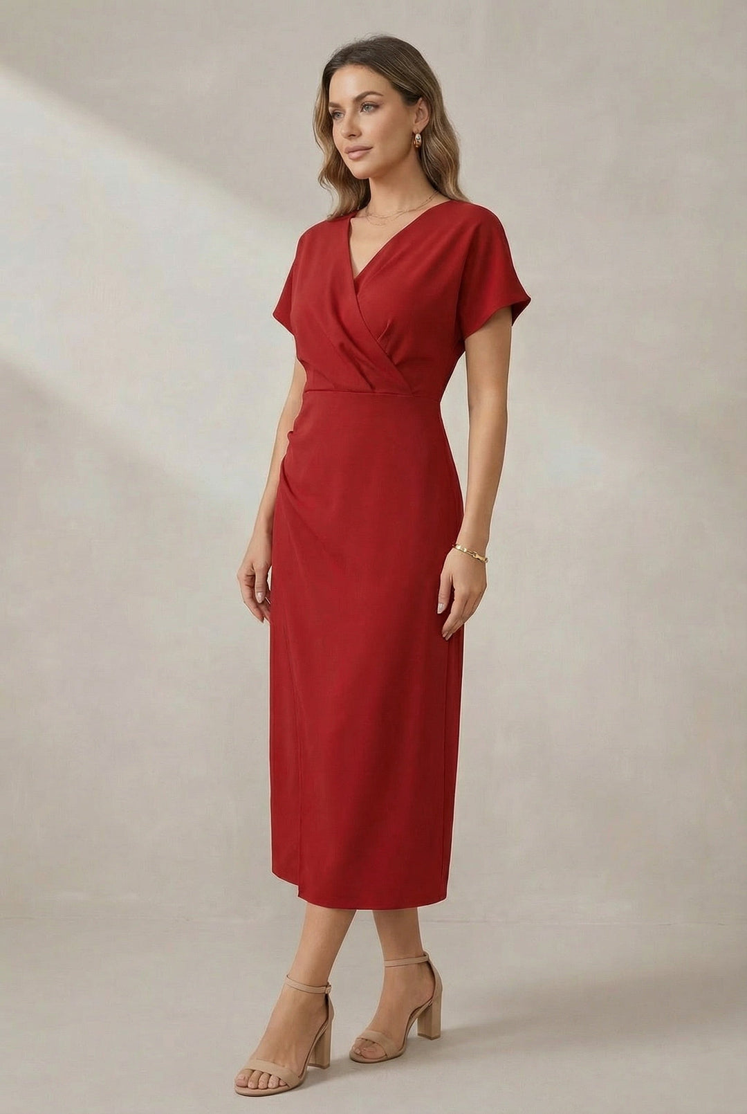 Women's Casual V Neck Midi Dress