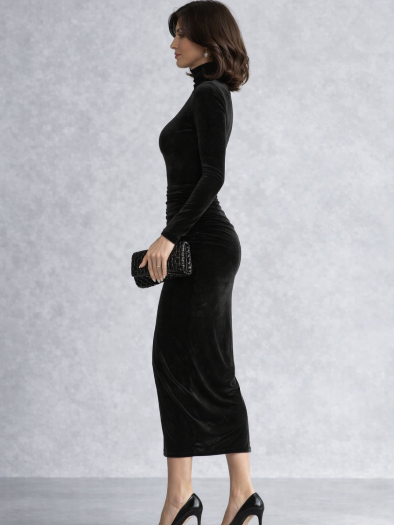 Pamela | Women's Ruched Velvet Midi Dress