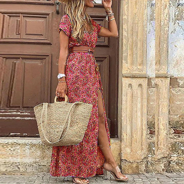 Women's Belted Boho Maxi Dress