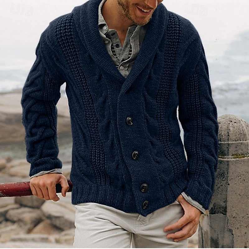 Wallace | Men's Cable Knit Shawl Collar Cardigan