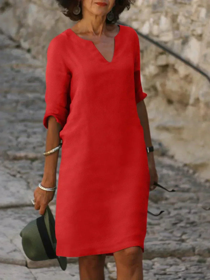 Women's V-Neck Pleated Midi Dress