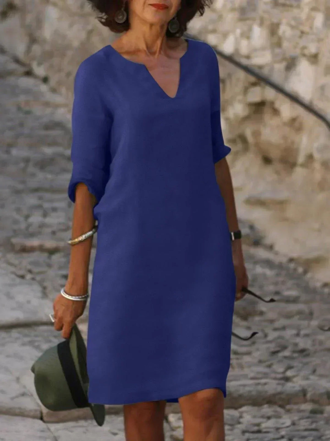 Women's V-Neck Pleated Midi Dress