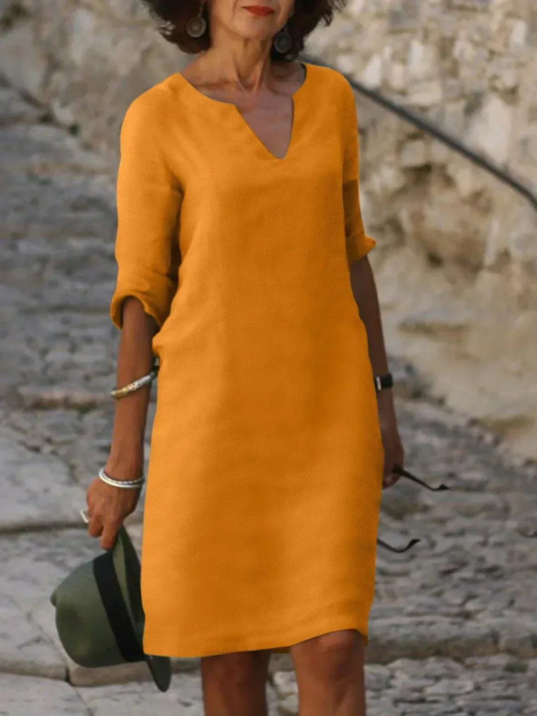Women's V-Neck Pleated Midi Dress