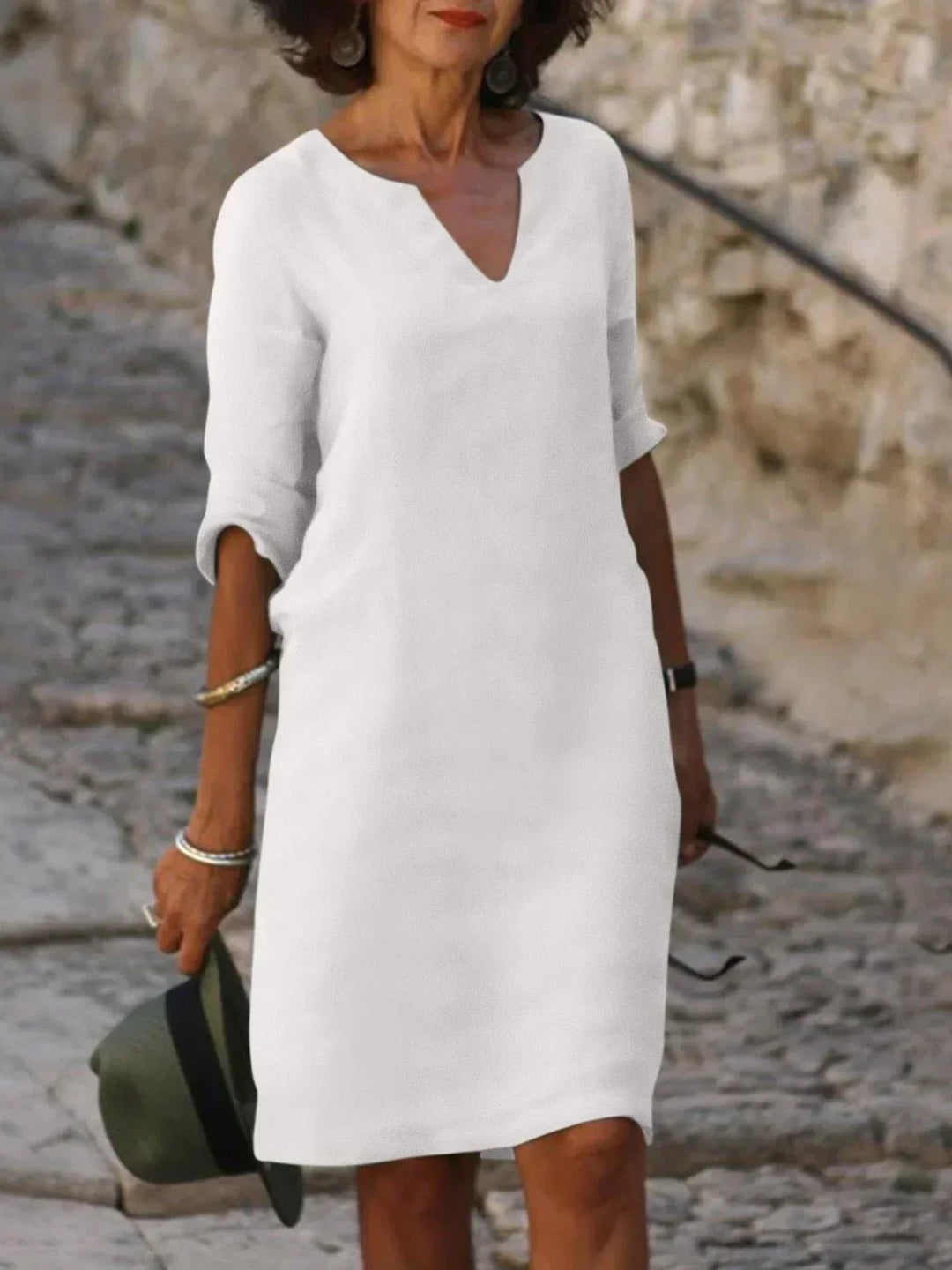 Women's V-Neck Pleated Midi Dress