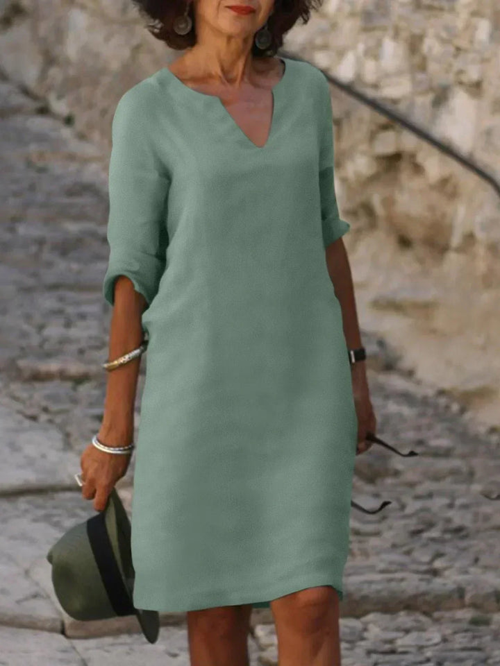 Women's V-Neck Pleated Midi Dress