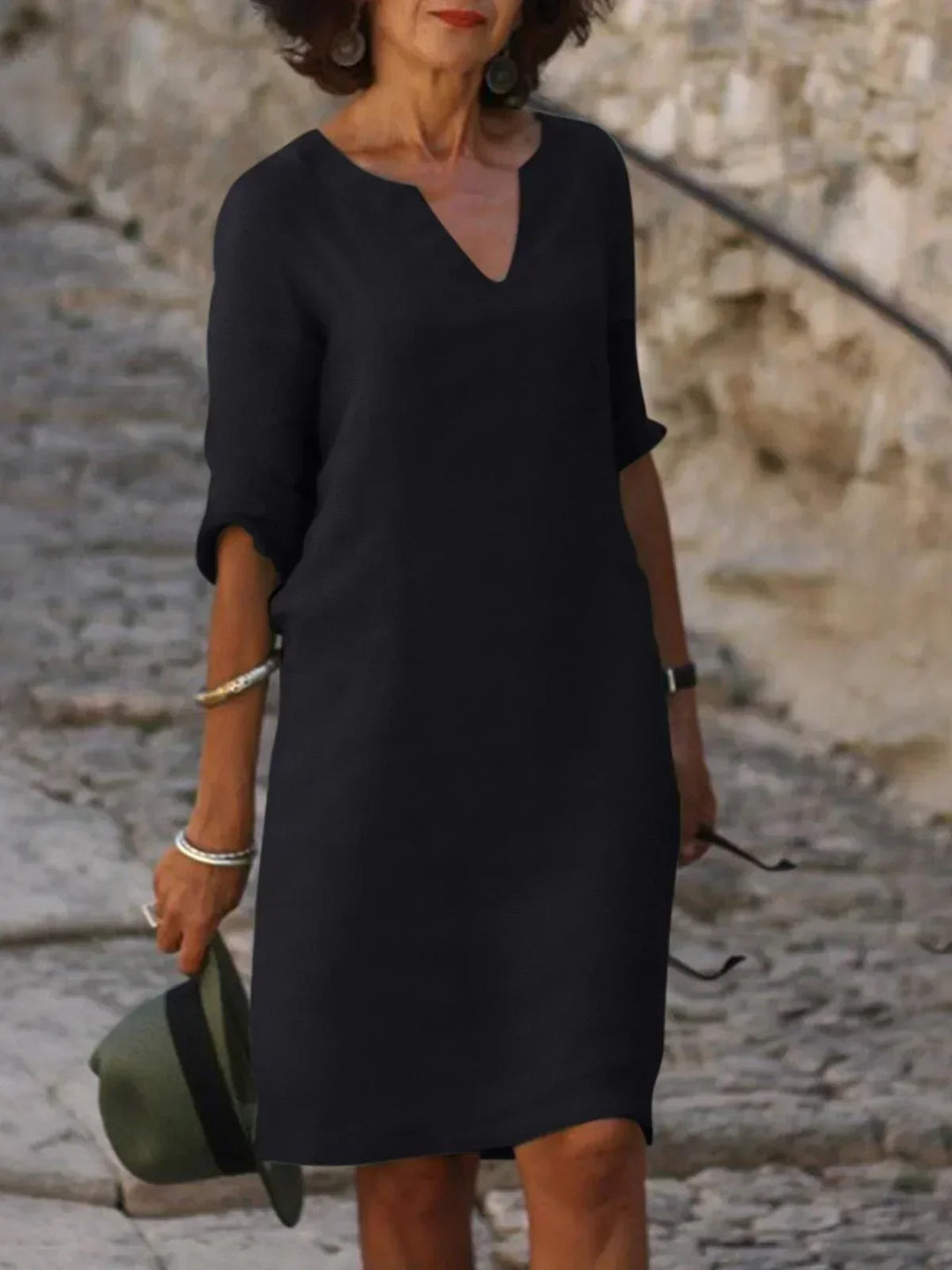 Women's V-Neck Pleated Midi Dress