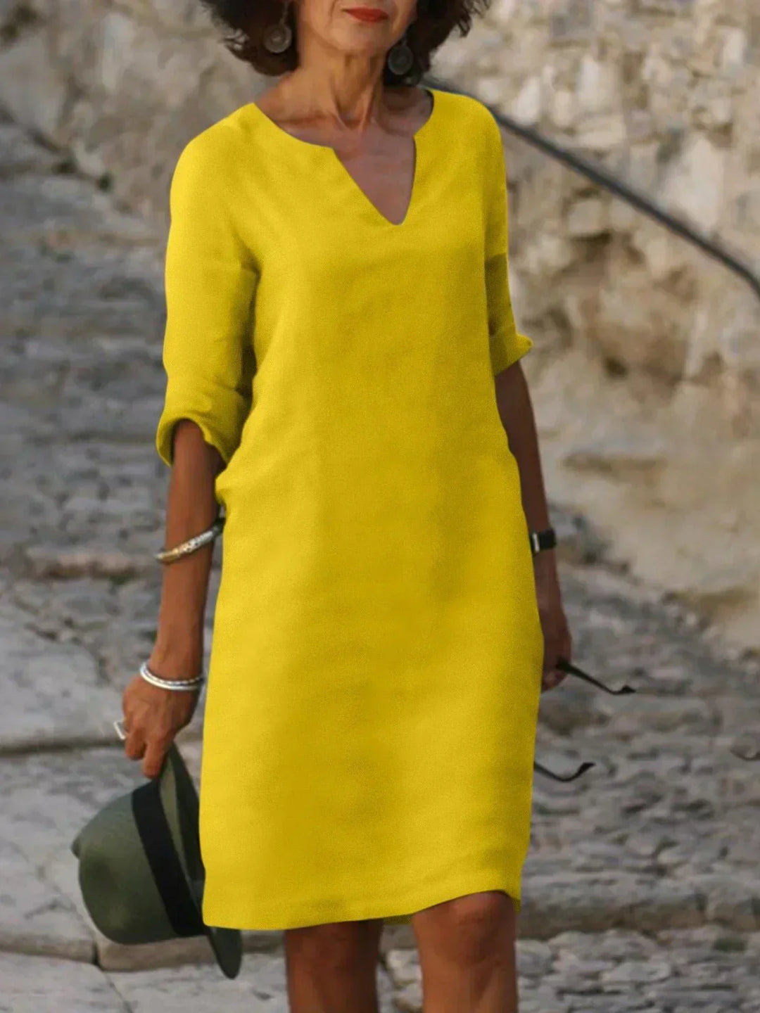 Women's V-Neck Pleated Midi Dress