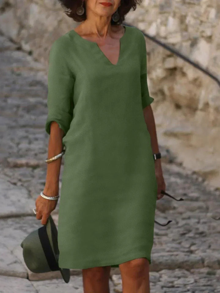 Women's V-Neck Pleated Midi Dress