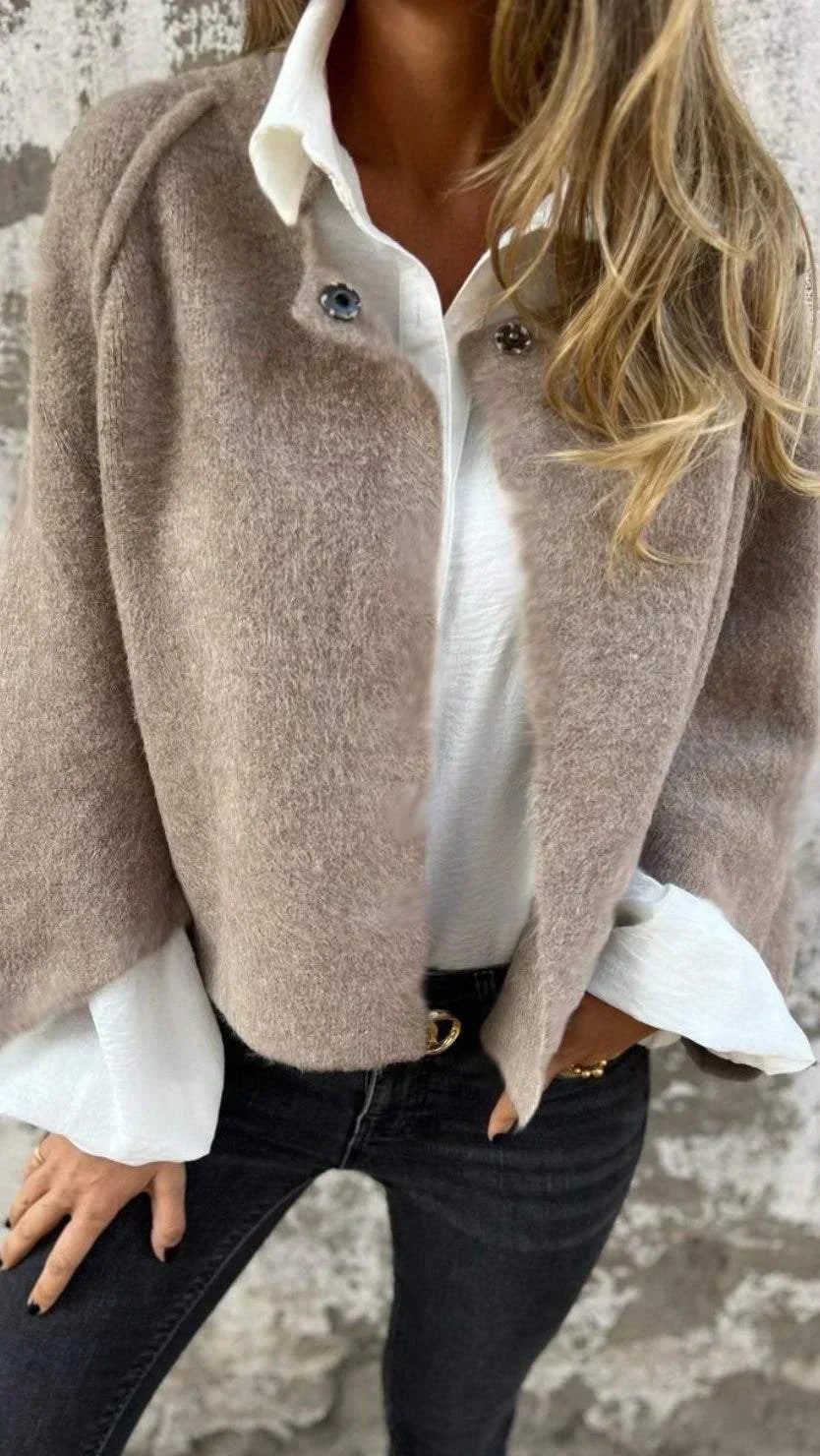 Eluned | Women's Cropped Wool-Blend Open-Front Cape Coat