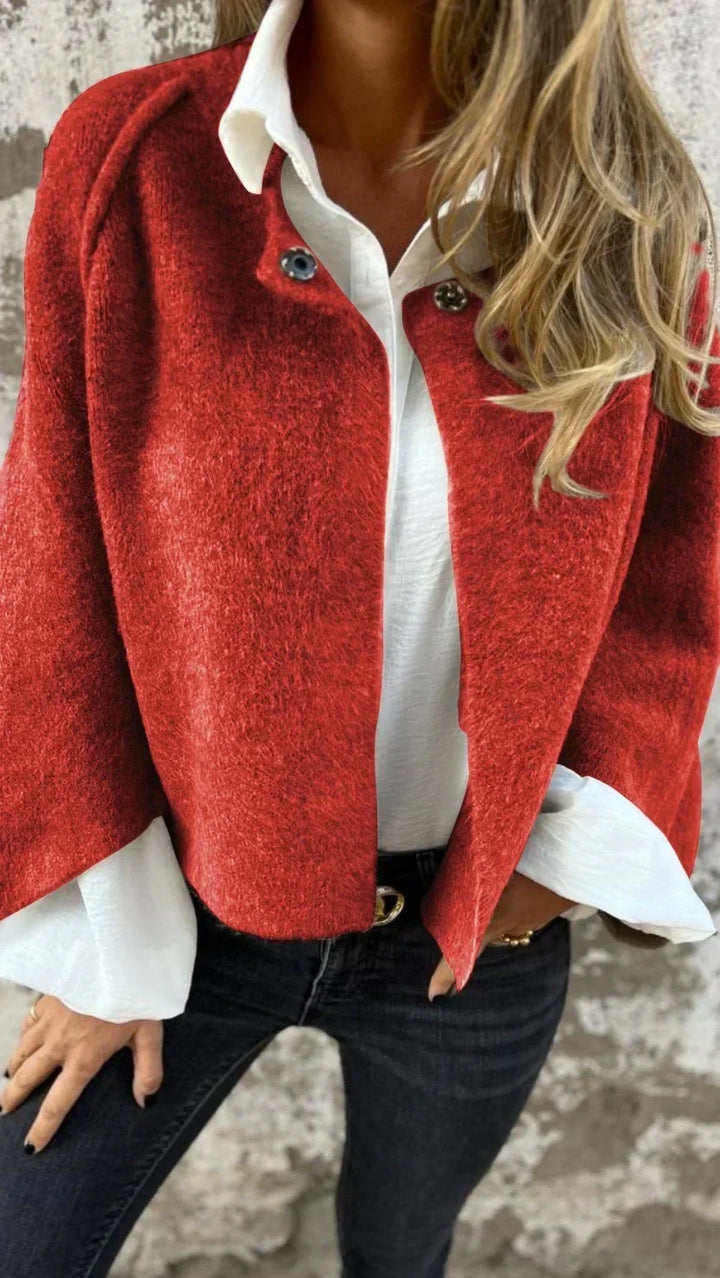 Eluned | Women's Cropped Wool-Blend Open-Front Cape Coat