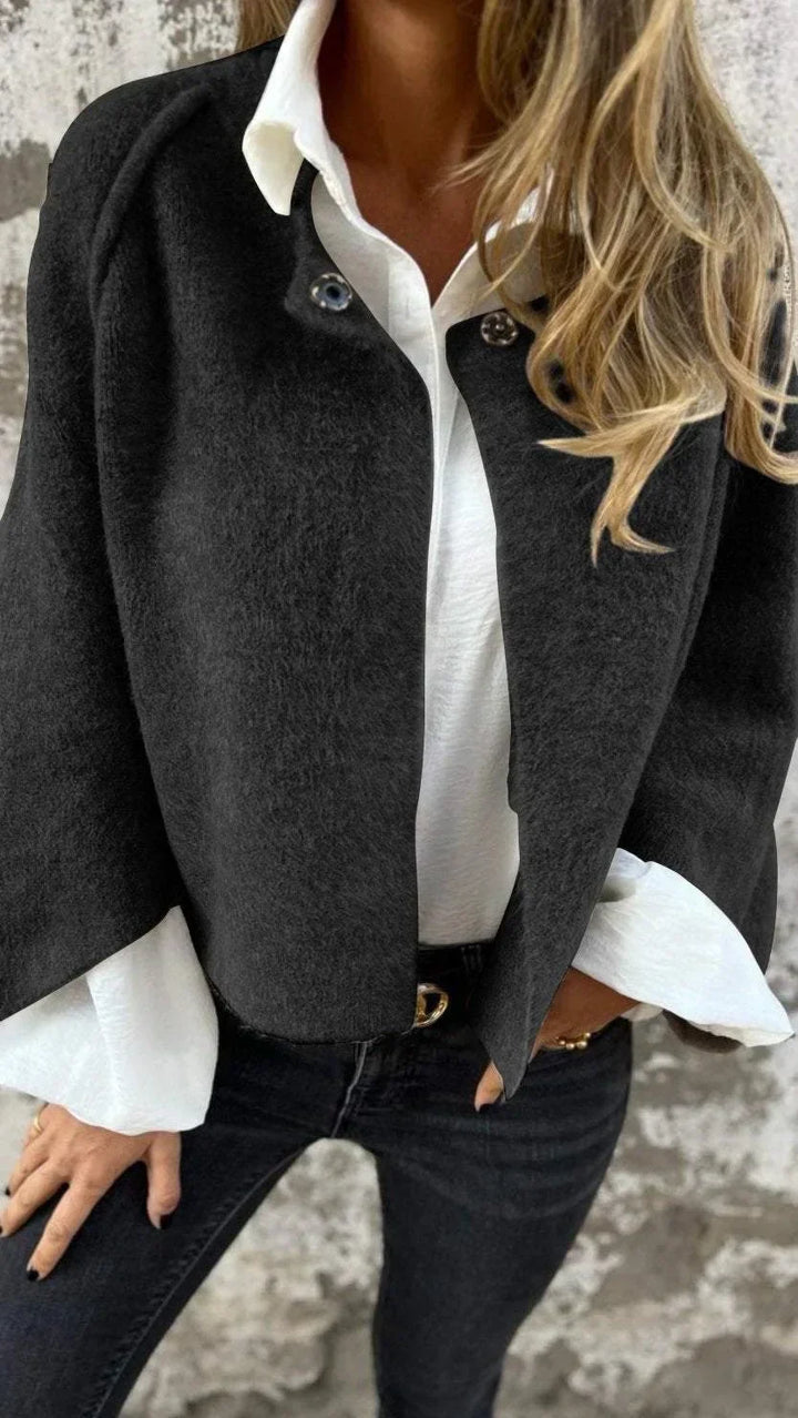 Eluned | Women's Cropped Wool-Blend Open-Front Cape Coat