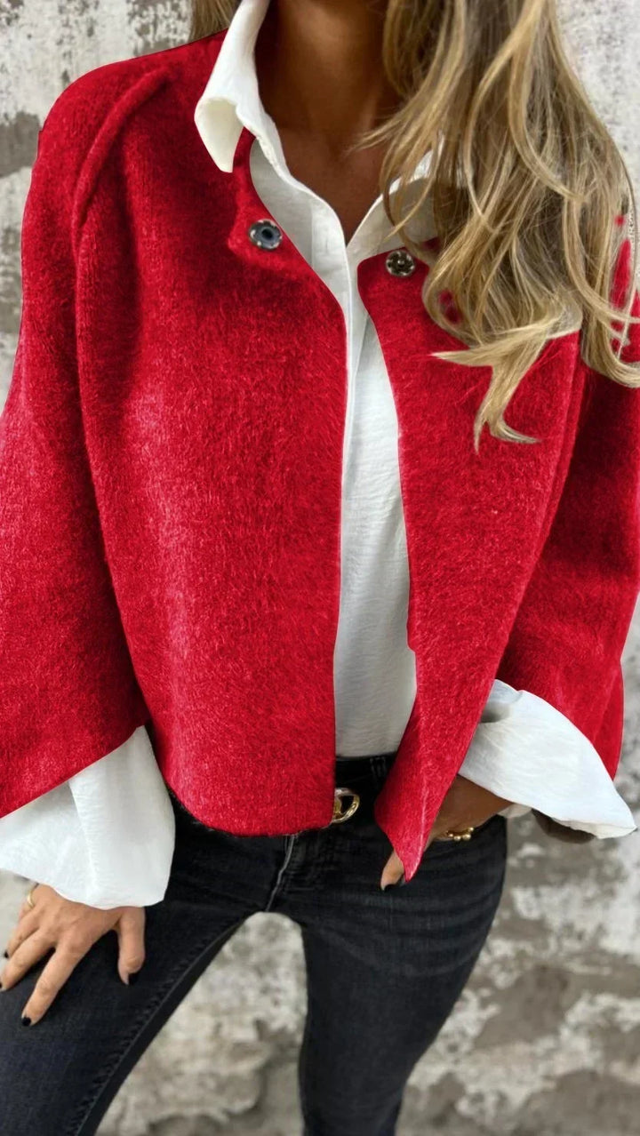 Eluned | Women's Cropped Wool-Blend Open-Front Cape Coat