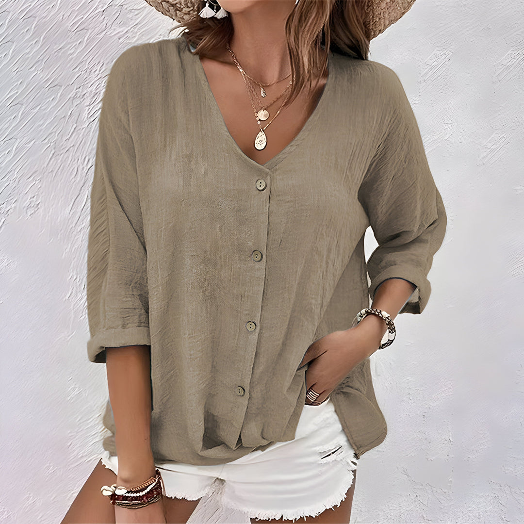 Women's V-Neck Button-Up Blouse