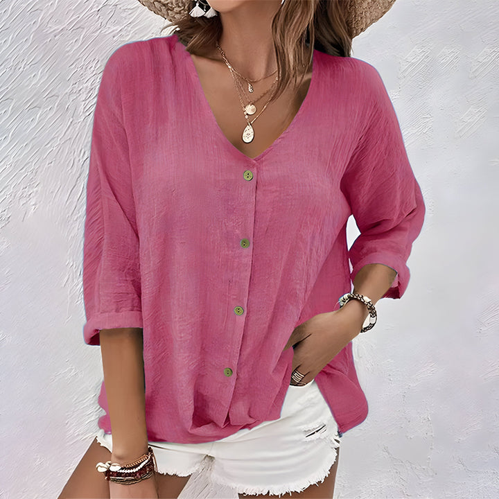 Women's V-Neck Button-Up Blouse