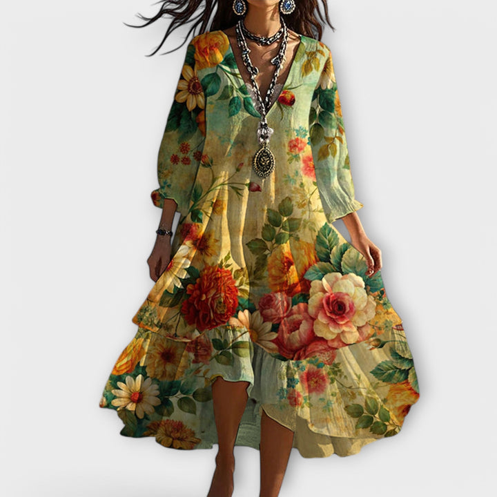 Women's Boho Floral Tiered Midi Dress