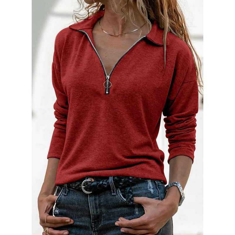 Rachael | Women's Relaxed Fit Quarter-Zip Collared Top