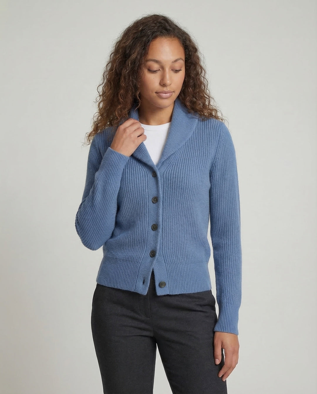 Women's Knit Cardigan Lapel Collar Button Front