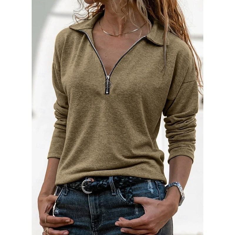 Rachael | Women's Relaxed Fit Quarter-Zip Collared Top