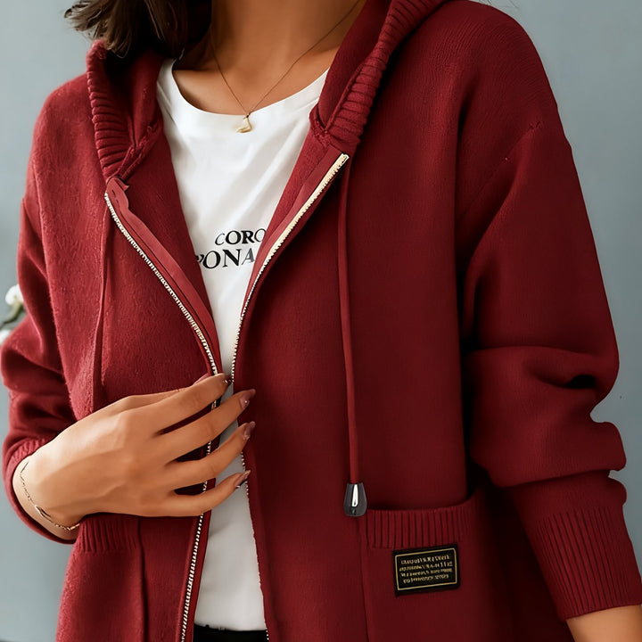 Demelza | Women's Zip-Up Hooded Knitted Cardigan with Pockets