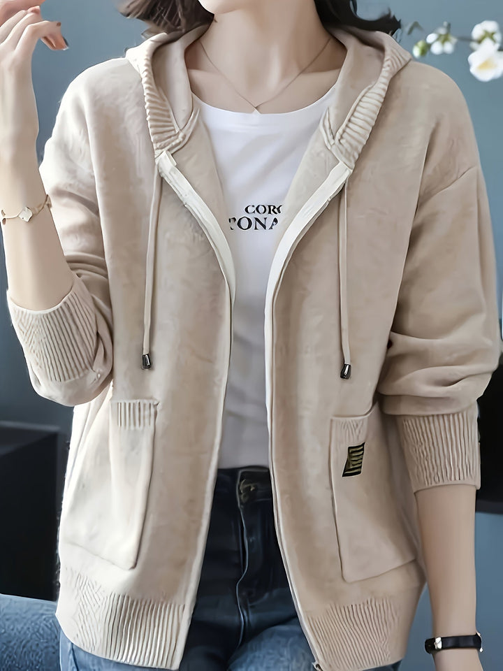 Demelza | Women's Zip-Up Hooded Knitted Cardigan with Pockets