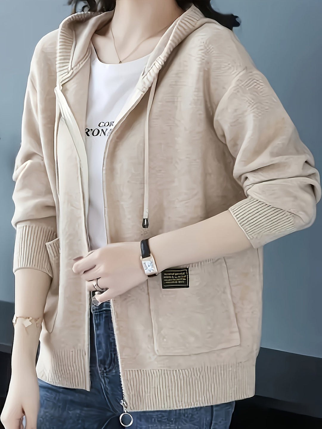 Demelza | Women's Zip-Up Hooded Knitted Cardigan with Pockets