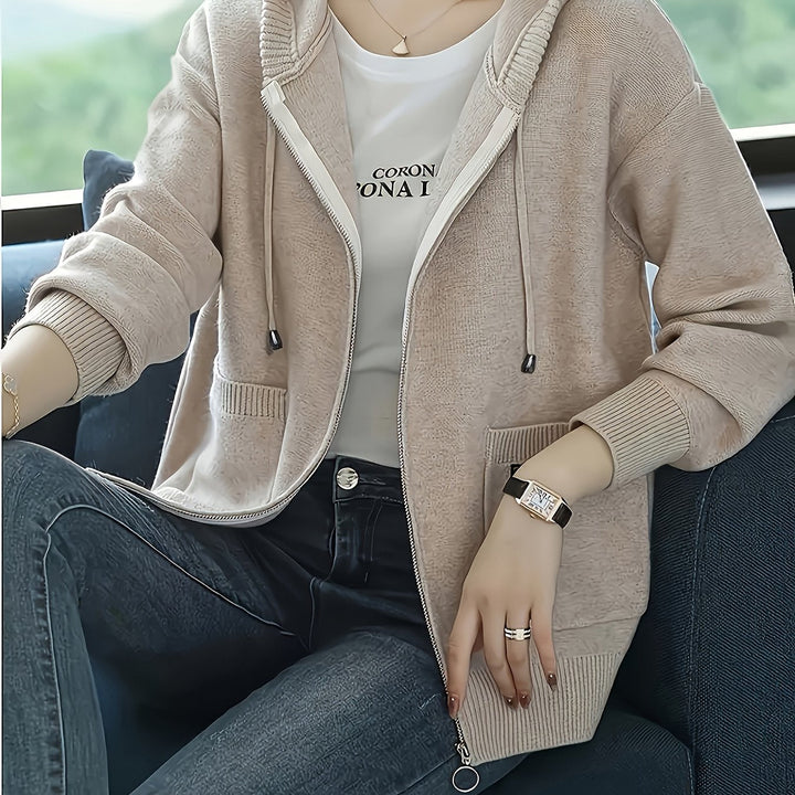 Demelza | Women's Zip-Up Hooded Knitted Cardigan with Pockets