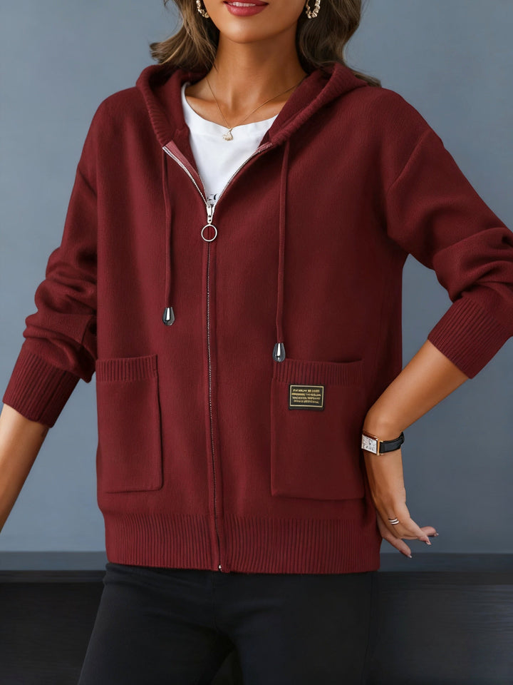 Demelza | Women's Zip-Up Hooded Knitted Cardigan with Pockets