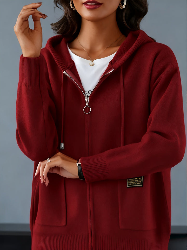 Demelza | Women's Zip-Up Hooded Knitted Cardigan with Pockets