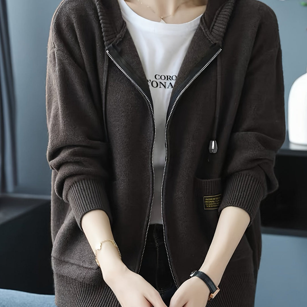 Demelza | Women's Zip-Up Hooded Knitted Cardigan with Pockets