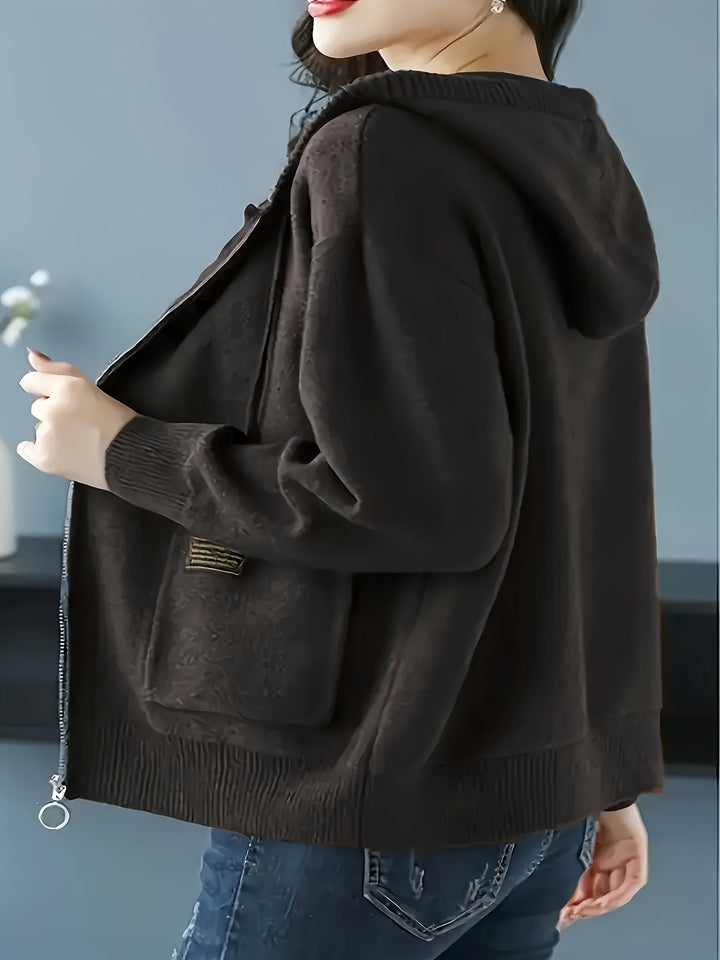 Demelza | Women's Zip-Up Hooded Knitted Cardigan with Pockets