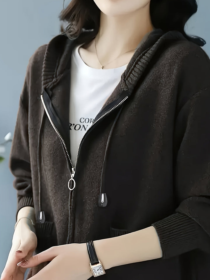 Demelza | Women's Zip-Up Hooded Knitted Cardigan with Pockets