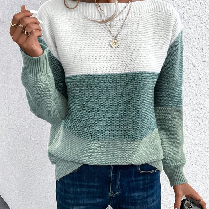Elspina | Women's Oversized Colour Block Crew Neck Knit Jumper