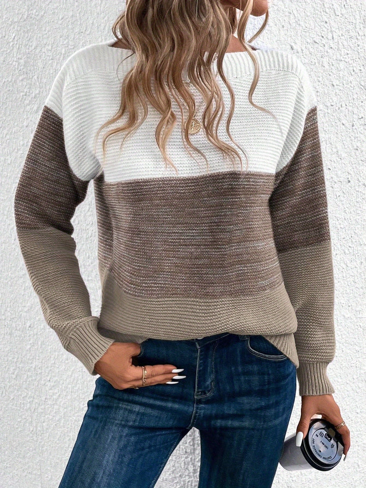 Elspina | Women's Oversized Colour Block Crew Neck Knit Jumper