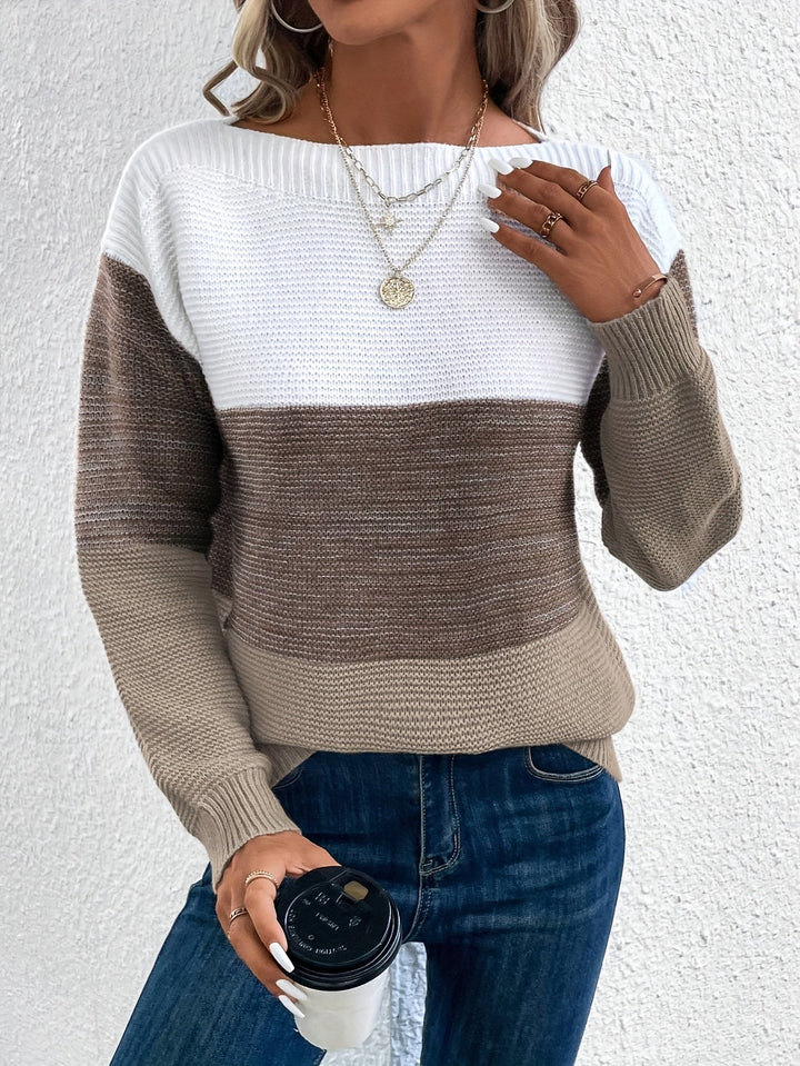 Elspina | Women's Oversized Colour Block Crew Neck Knit Jumper