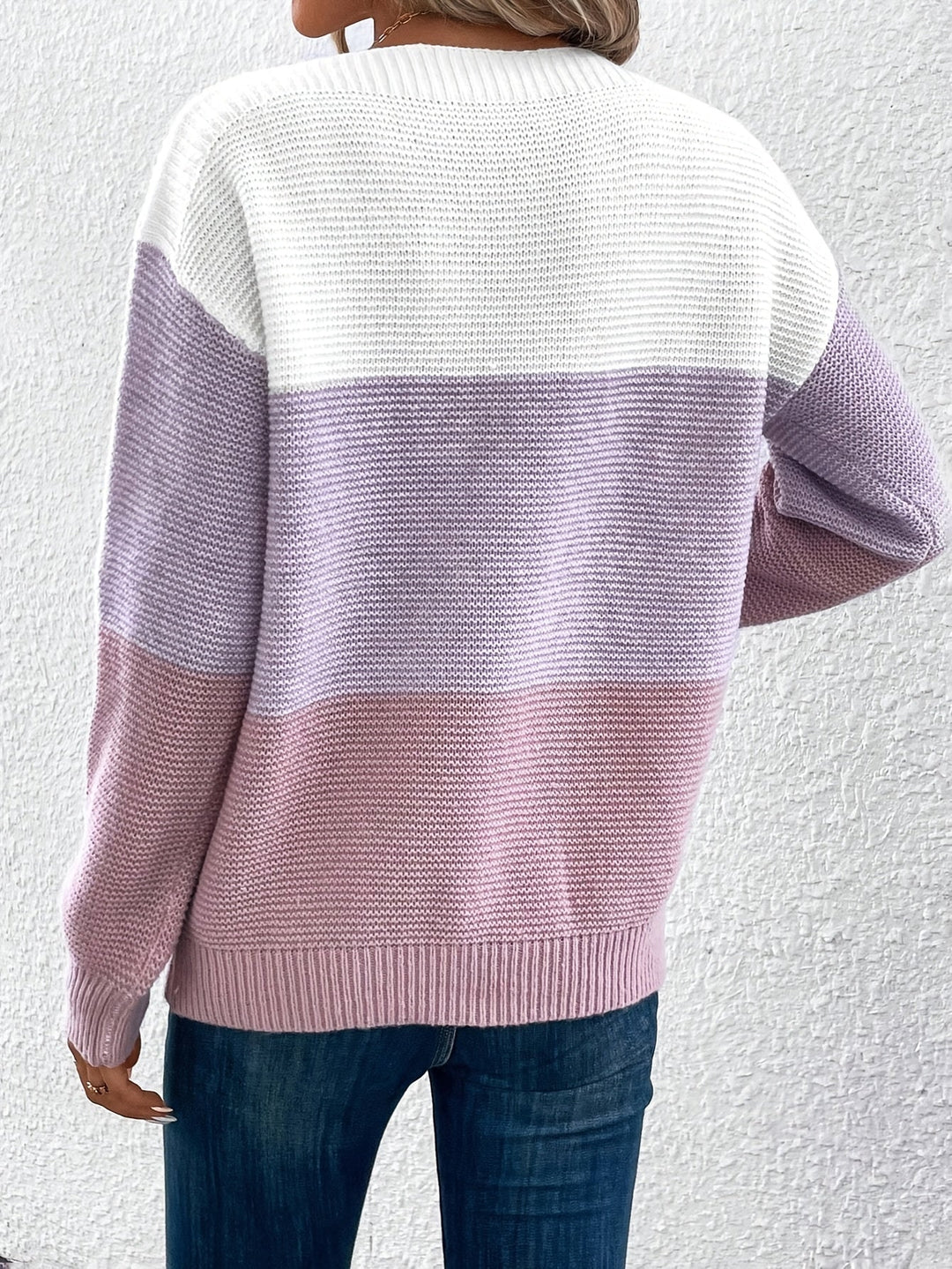 Elspina | Women's Oversized Colour Block Crew Neck Knit Jumper