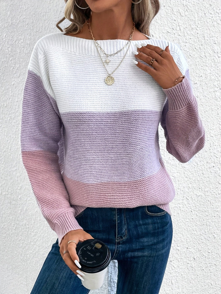 Elspina | Women's Oversized Colour Block Crew Neck Knit Jumper