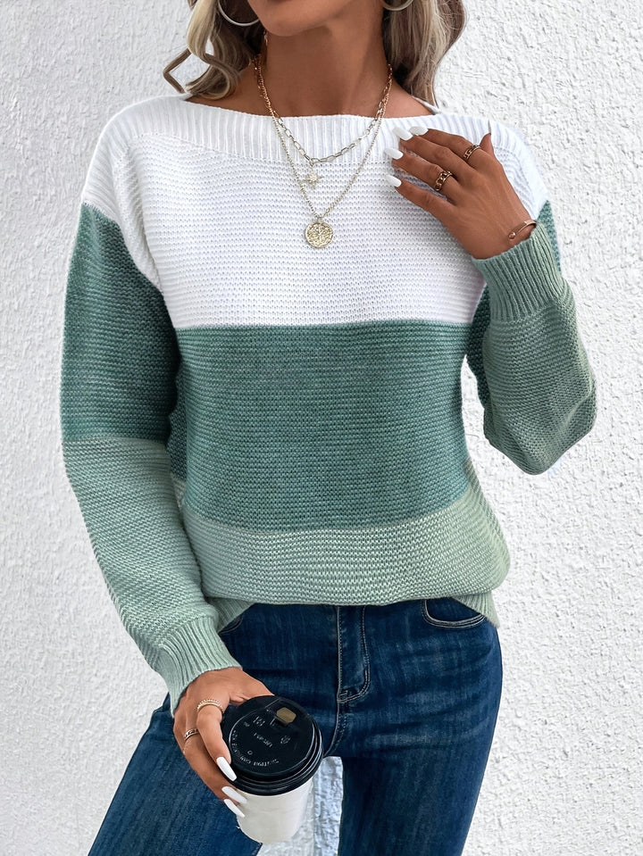 Elspina | Women's Oversized Colour Block Crew Neck Knit Jumper