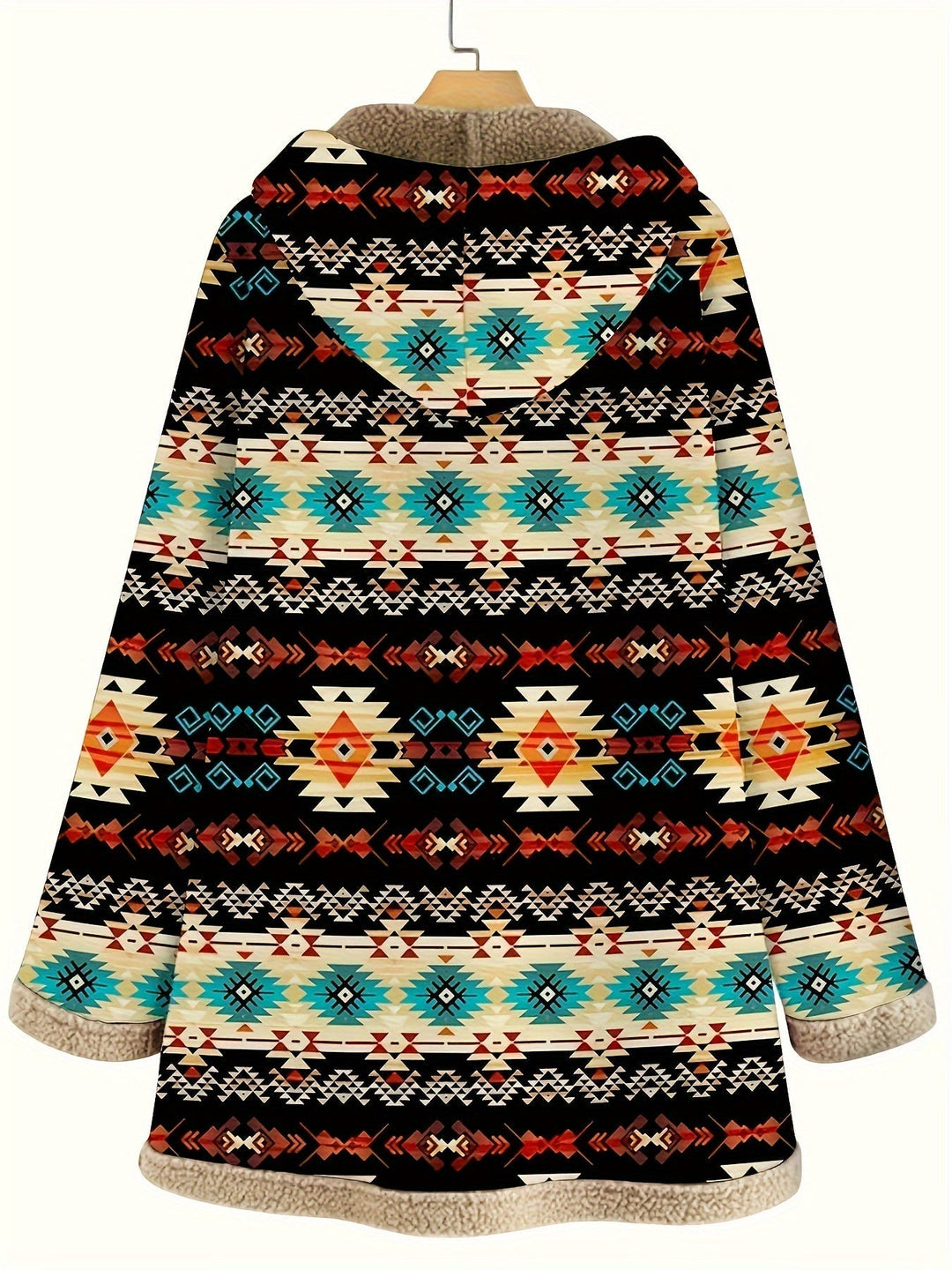 Rhoswen | Women's Aztec Print Fleece-Lined Hooded Winter Coat